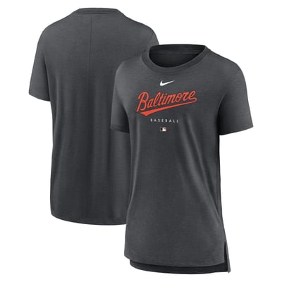Baltimore Orioles Nike Women's Authentic Collection Early Work Tri-Blend T-Shirt - Heather Charcoal