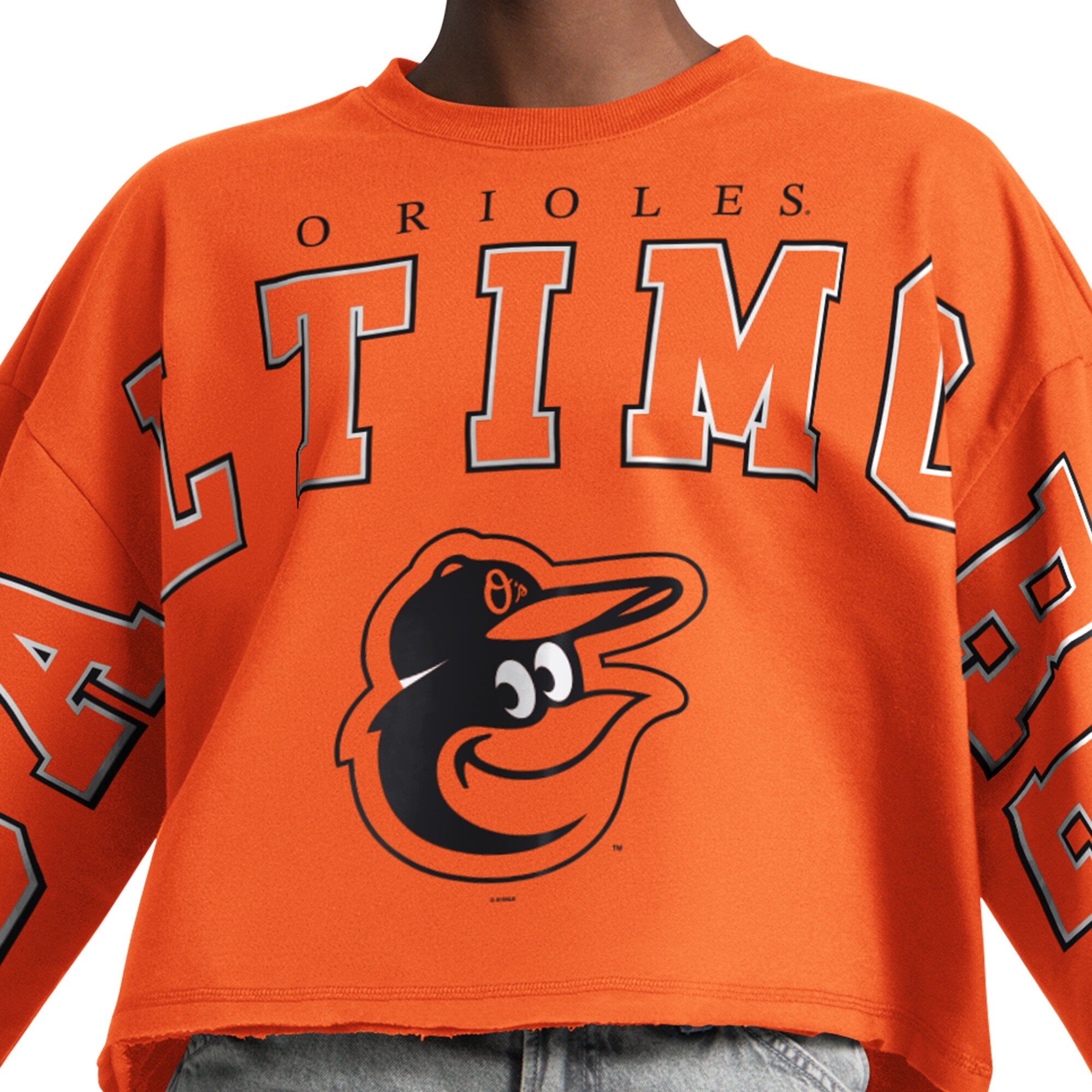 Sweat-shirt court à col rond Starter Orange Baltimore Orioles Bleachers II pour femme