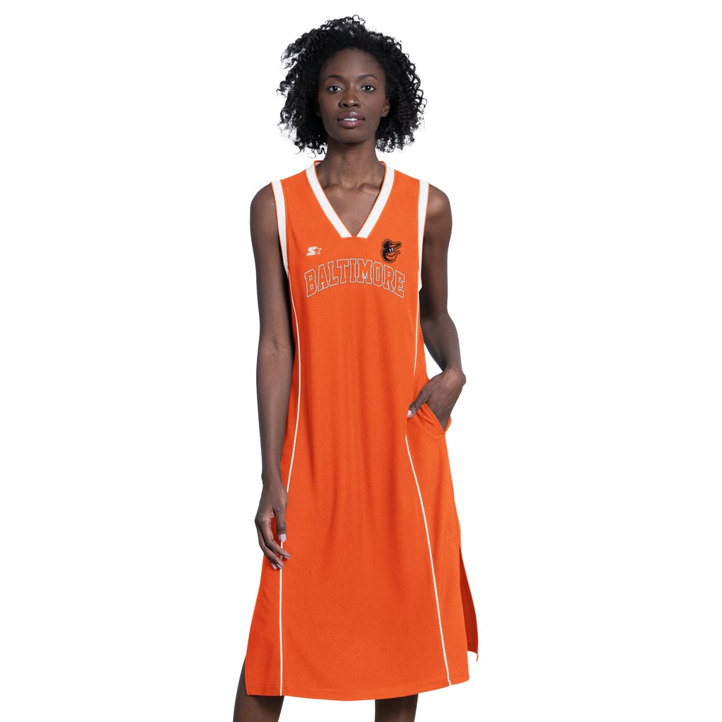 starter jersey dress Women's Orange Baltimore Orioles Line Up Sneaker Sleeveless Maxi Size: Medium Asymmertrical