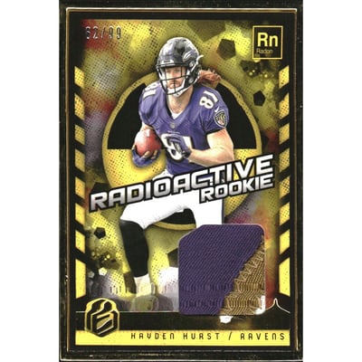 2018 Panini Elements Radioactive Rookie Materials Gold #12 Hayden Hurst/99