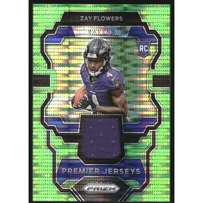 2023 Panini Prizm Premier Jerseys Neon Green Pulsar #13 Zay Flowers