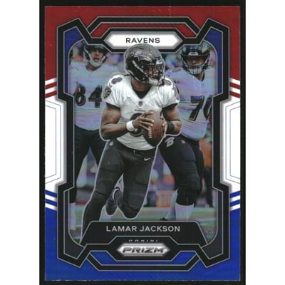 2023 Panini Prizm Prizms Red White and Blue #18 Lamar Jackson