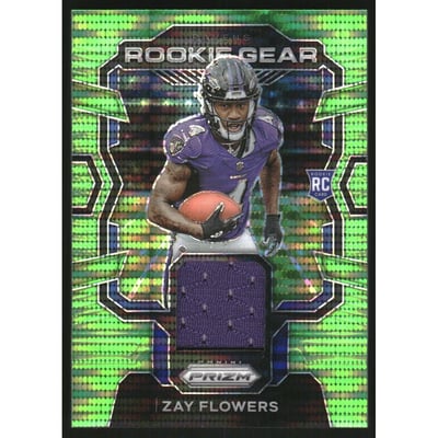 2023 Panini Prizm Rookie Gear Prizms Neon Green Pulsar #13 Zay Flowers