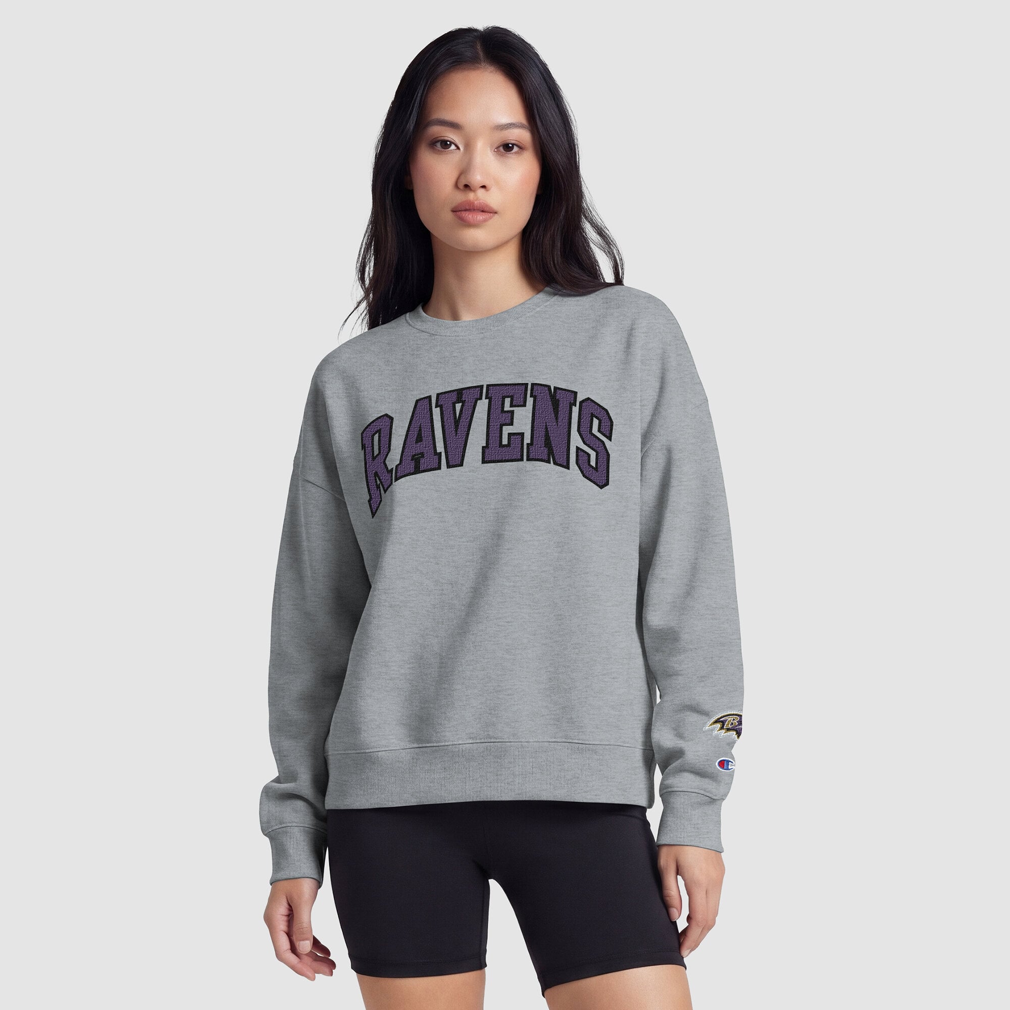 Sweat-shirt à doublure contrastée Baltimore Ravens Champion pour femme - Gris chiné