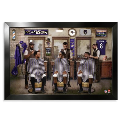 Baltimore Ravens Zay Flowers, Lamar Jackson & Roquan Smith 27" x 39" Barbershop Framed Print