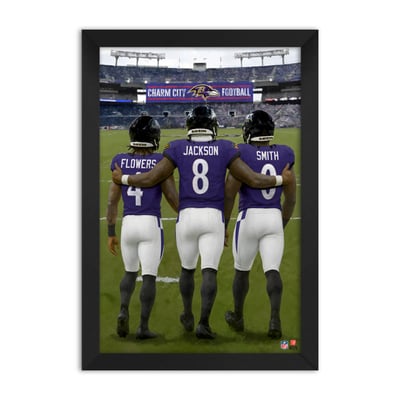 Baltimore Ravens Zay Flowers, Lamar Jackson & Roquan Smith 27" x 39" Three-Player Framed Print