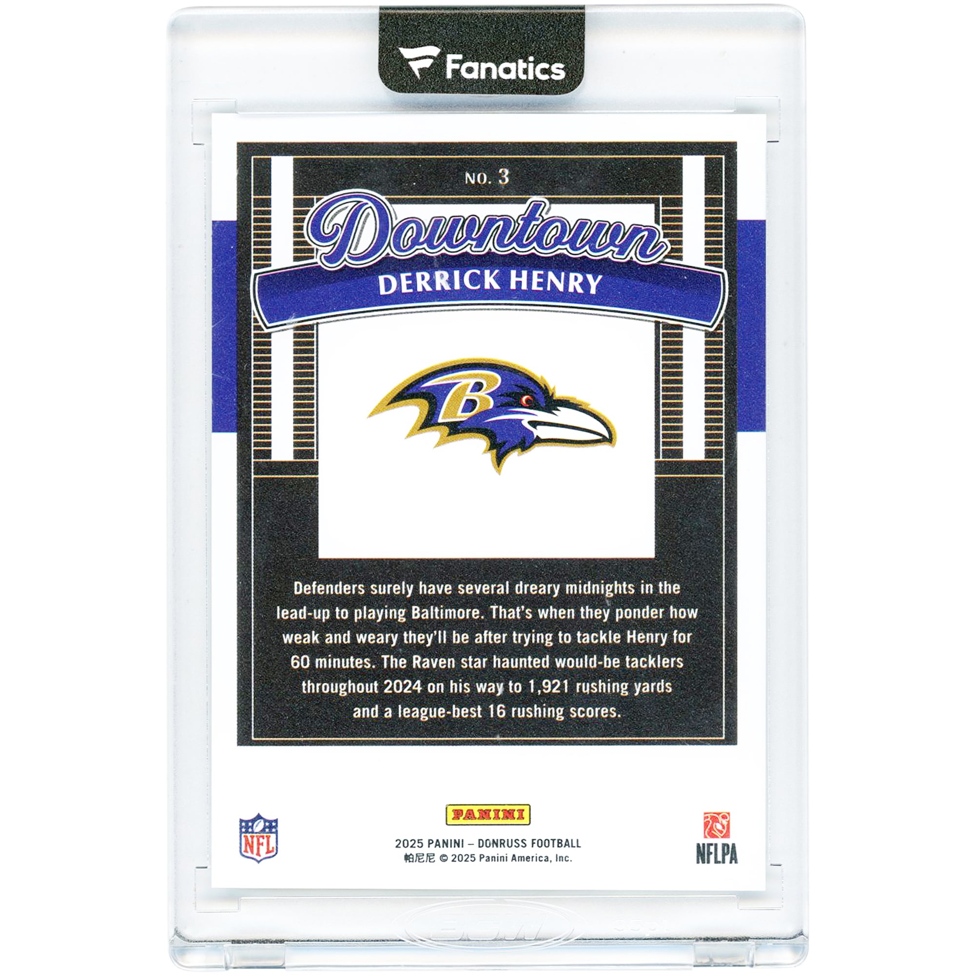 Carte Derrick Henry Baltimore Ravens 2025 Panini Donruss Downtown n° 3