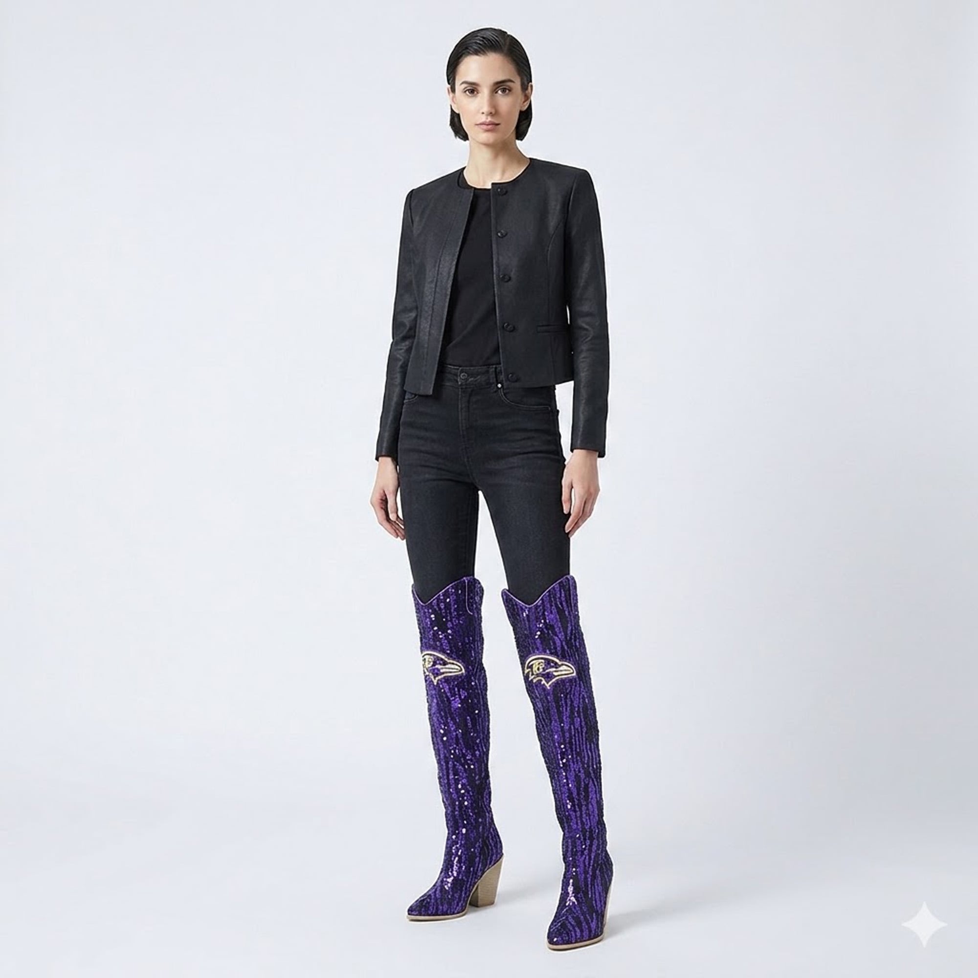 FABGATING by Cuce  Baltimore Ravens Over-the-Knee Two-Tone Sequin Boots