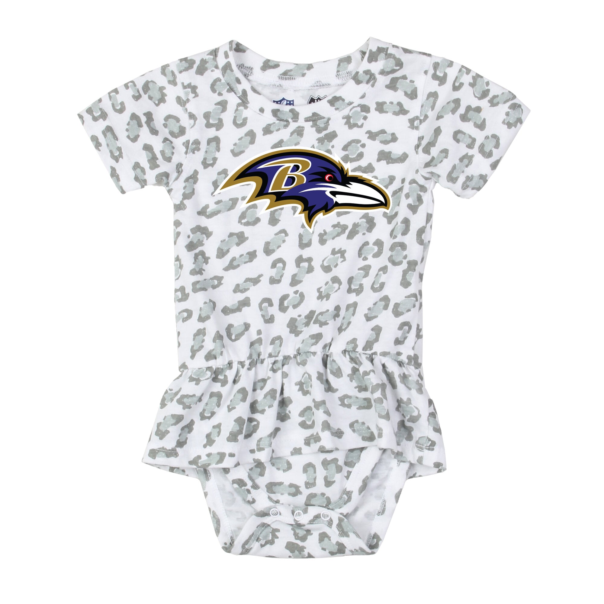 Girls Infant Wes & Willy  White Baltimore Ravens Leopard Print Ruffled Romper