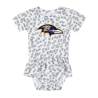  Baltimore Ravens Wes & Willy Girls Infant Leopard Print Ruffled Romper - White
