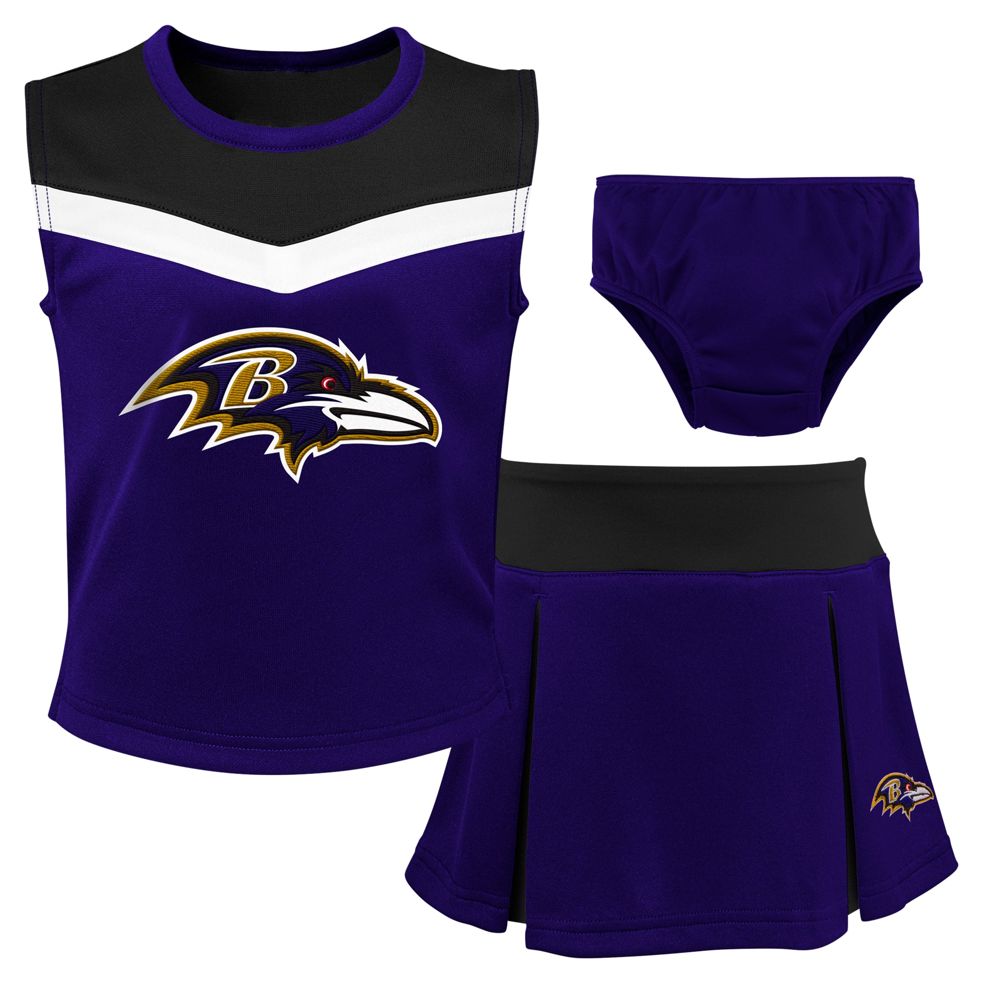 Ensemble deux pièces violet de pom-pom girl des Ravens Baltimore pour petites filles d'âge préscolaire, avec bloomer