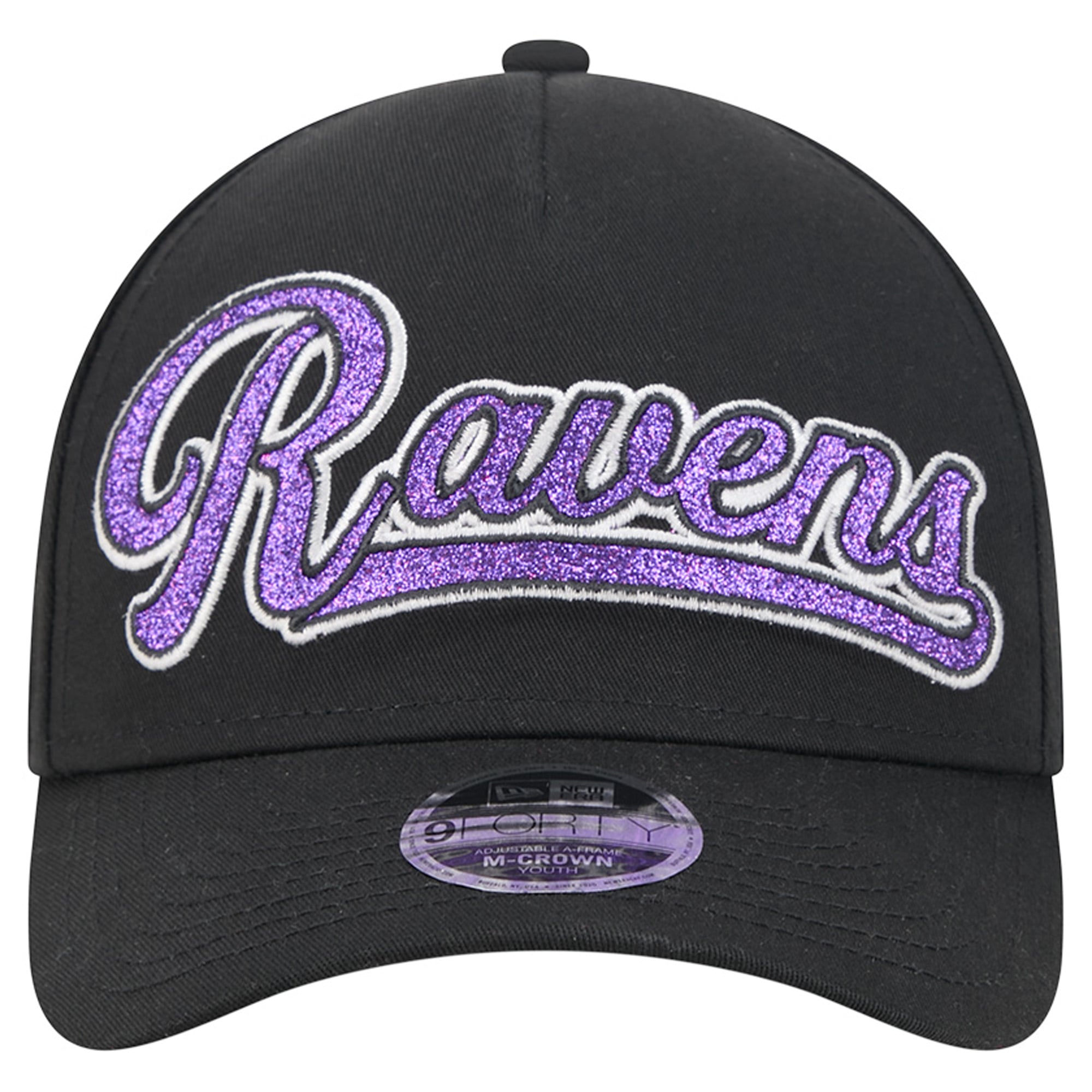 Casquette ajustable New Era 9FORTY noire Baltimore Ravens Glitz pour filles