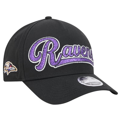 Baltimore Ravens New Era Girls Youth Glitz 9FORTY A-Frame Adjustable Hat - Black