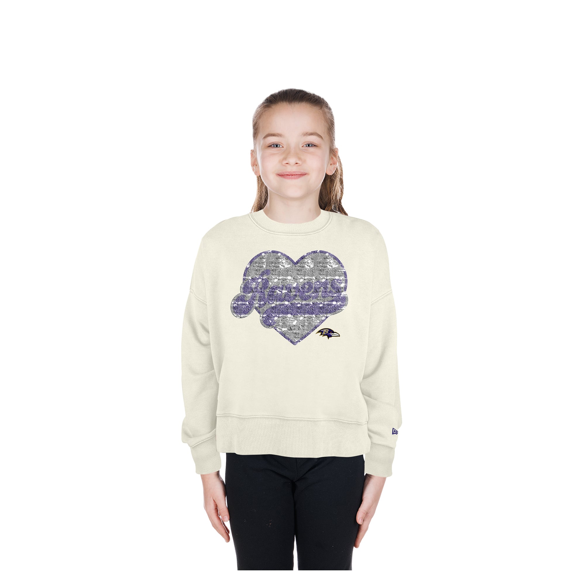 Sweat-shirt à sequins réversibles New Era beige clair pour fille