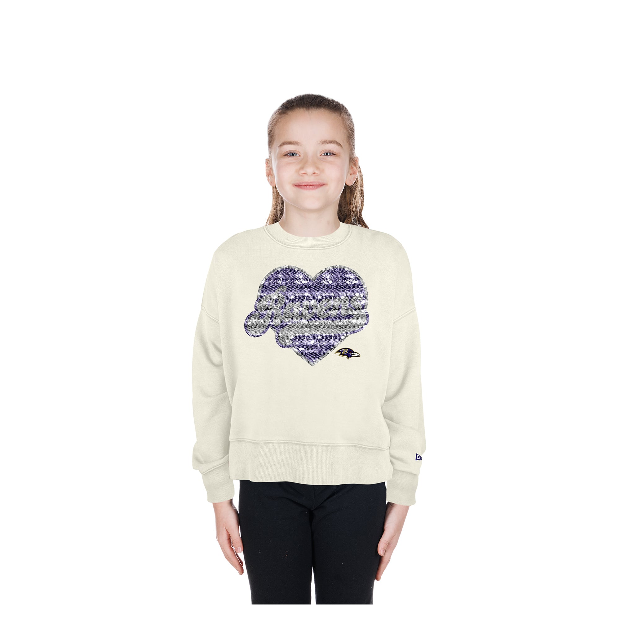 Sweat-shirt à sequins réversibles New Era beige clair pour fille