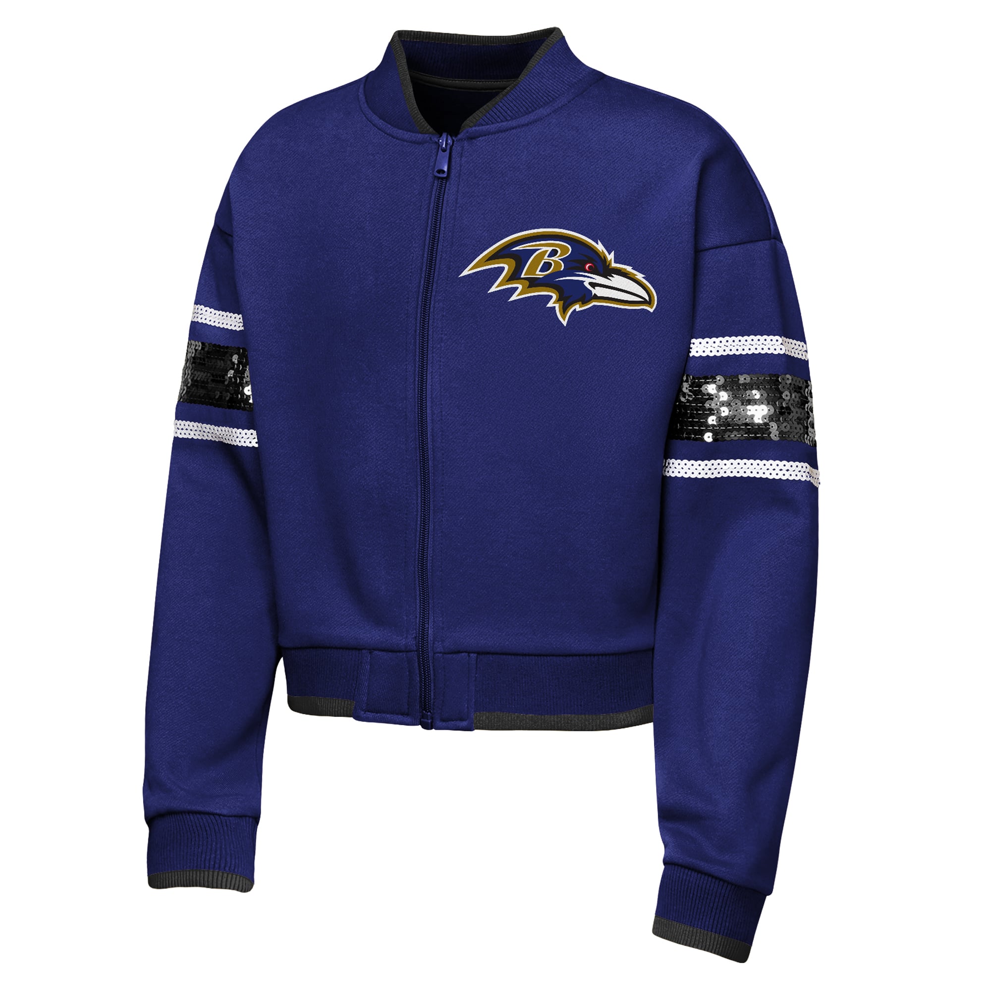 Girls Youth Outerstuff Purple Baltimore Ravens MVP Full-Zip Sequin Bomber Jacket