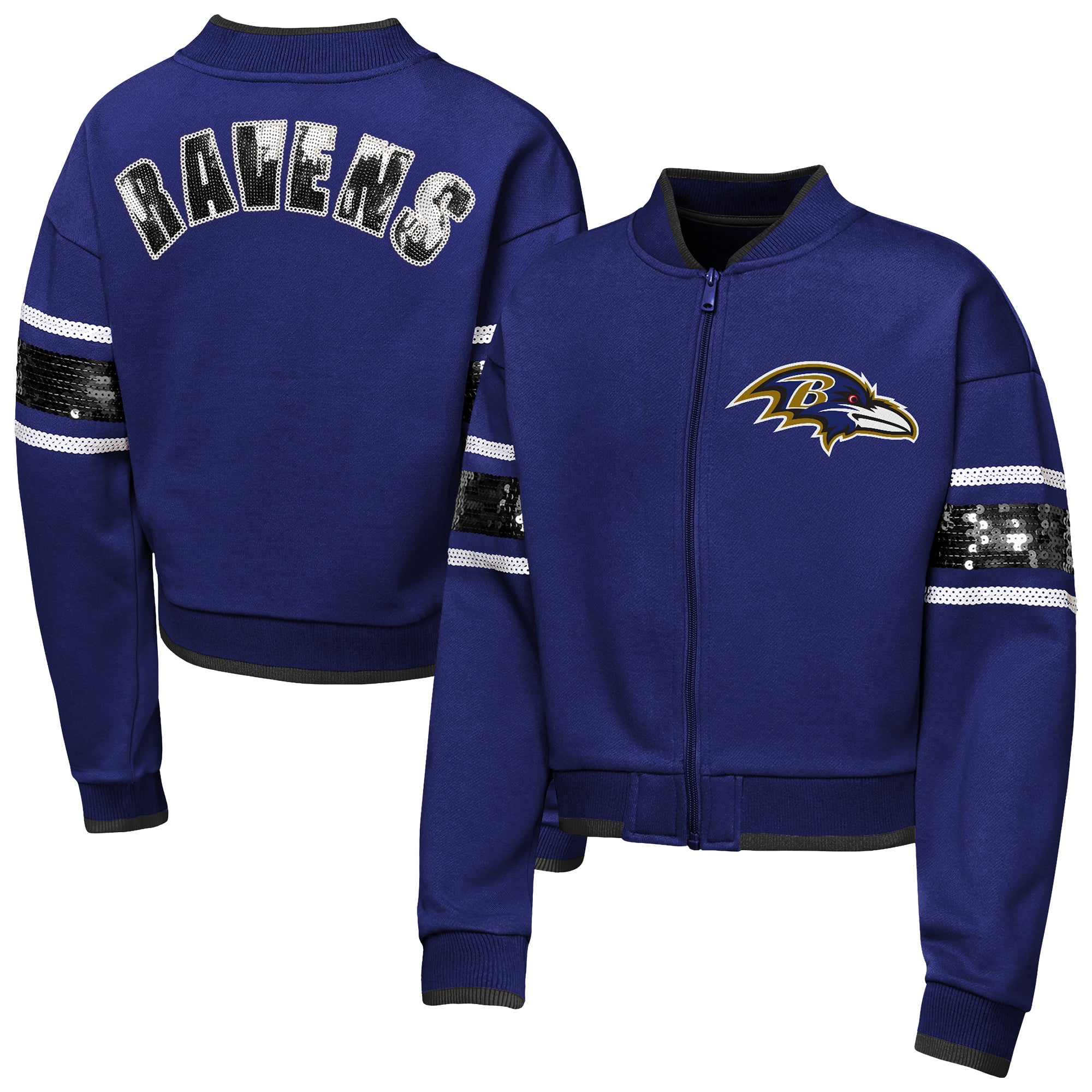 Girls Youth Outerstuff Purple Baltimore Ravens MVP Full-Zip Sequin Bomber Jacket