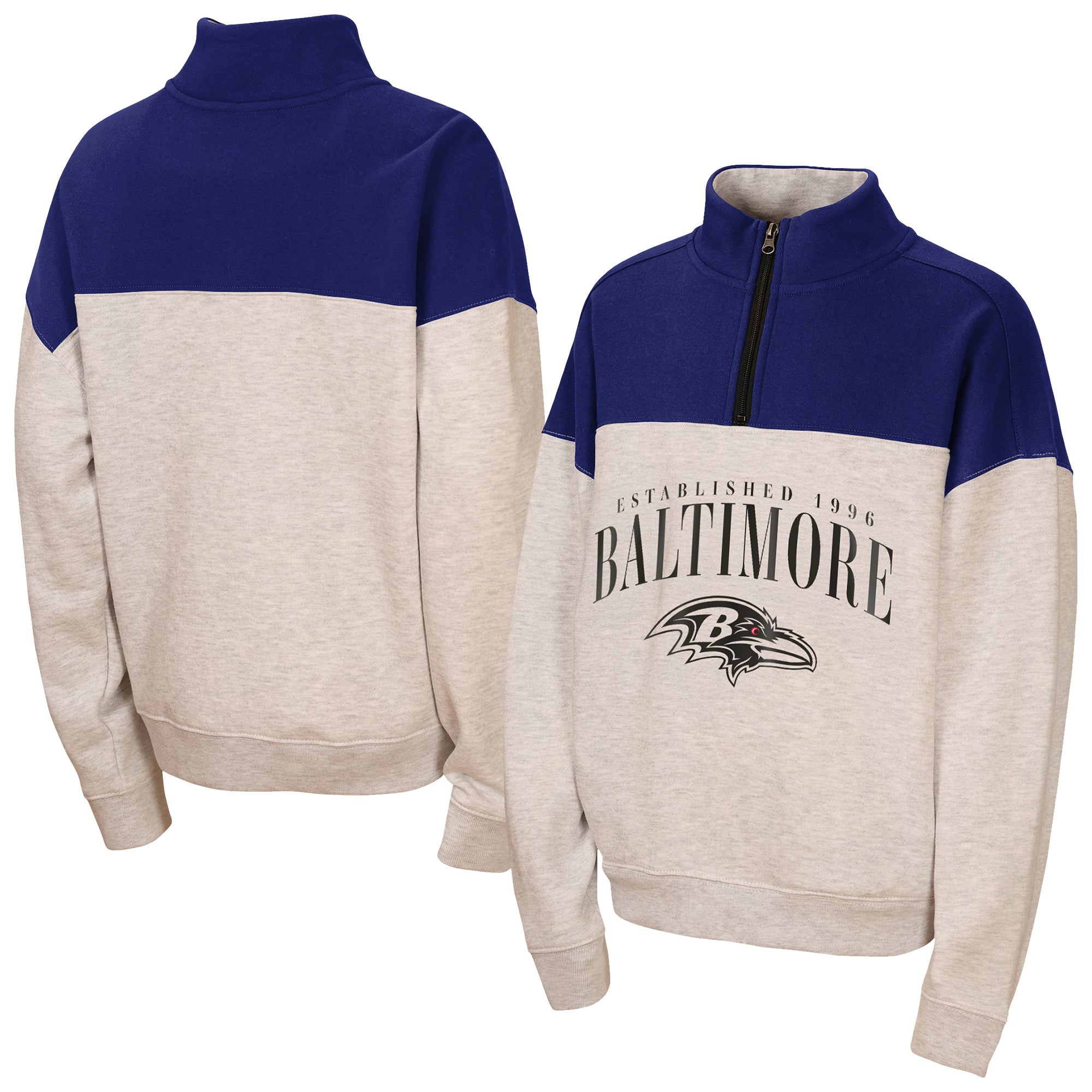 Sweat-shirt à demi-zip bicolore gris chiné Baltimore Ravens Blitz de la marque Girls Youth WEAR by Erin Andrews