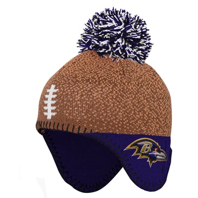 Baltimore Ravens Outerstuff Infant Football Head Knit Hat with Pom - Brown