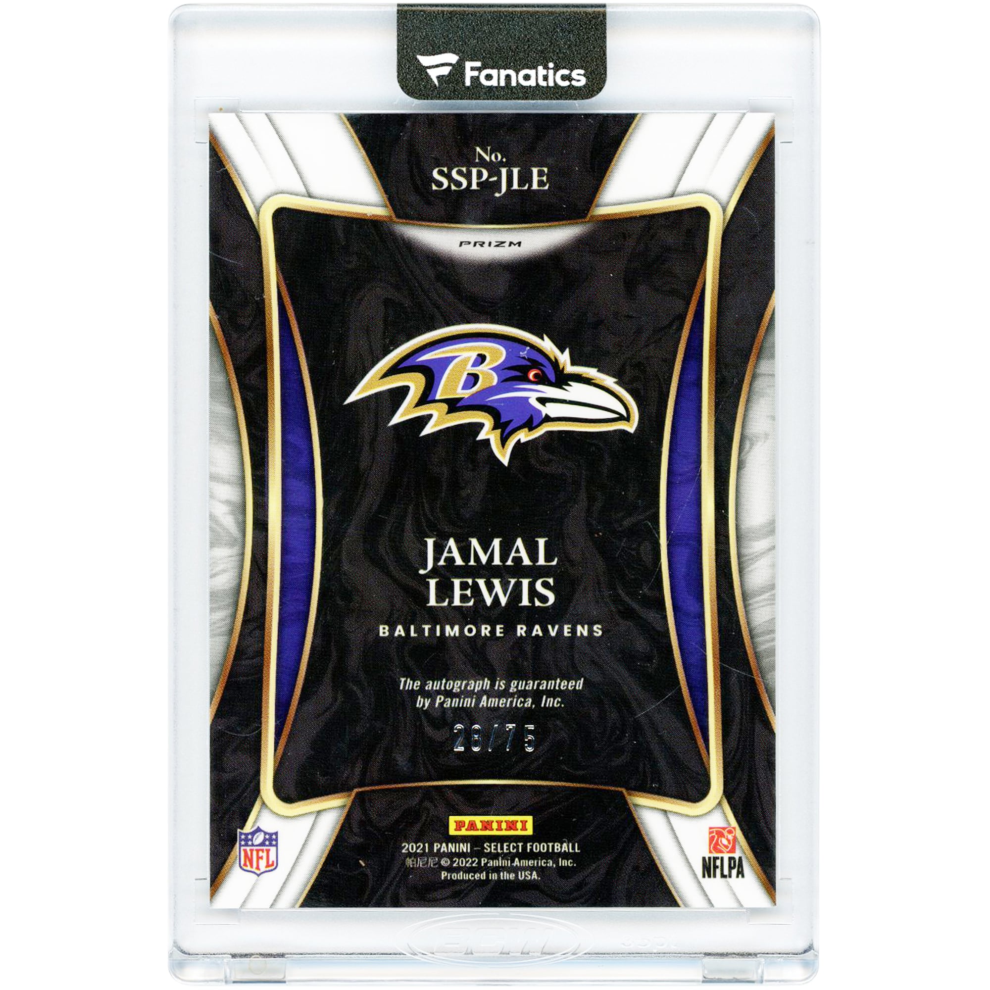Jamal Lewis Baltimore Ravens Autographed 2021 Panini Select Maroon Prizm #SSP-JLE #28/75 Card