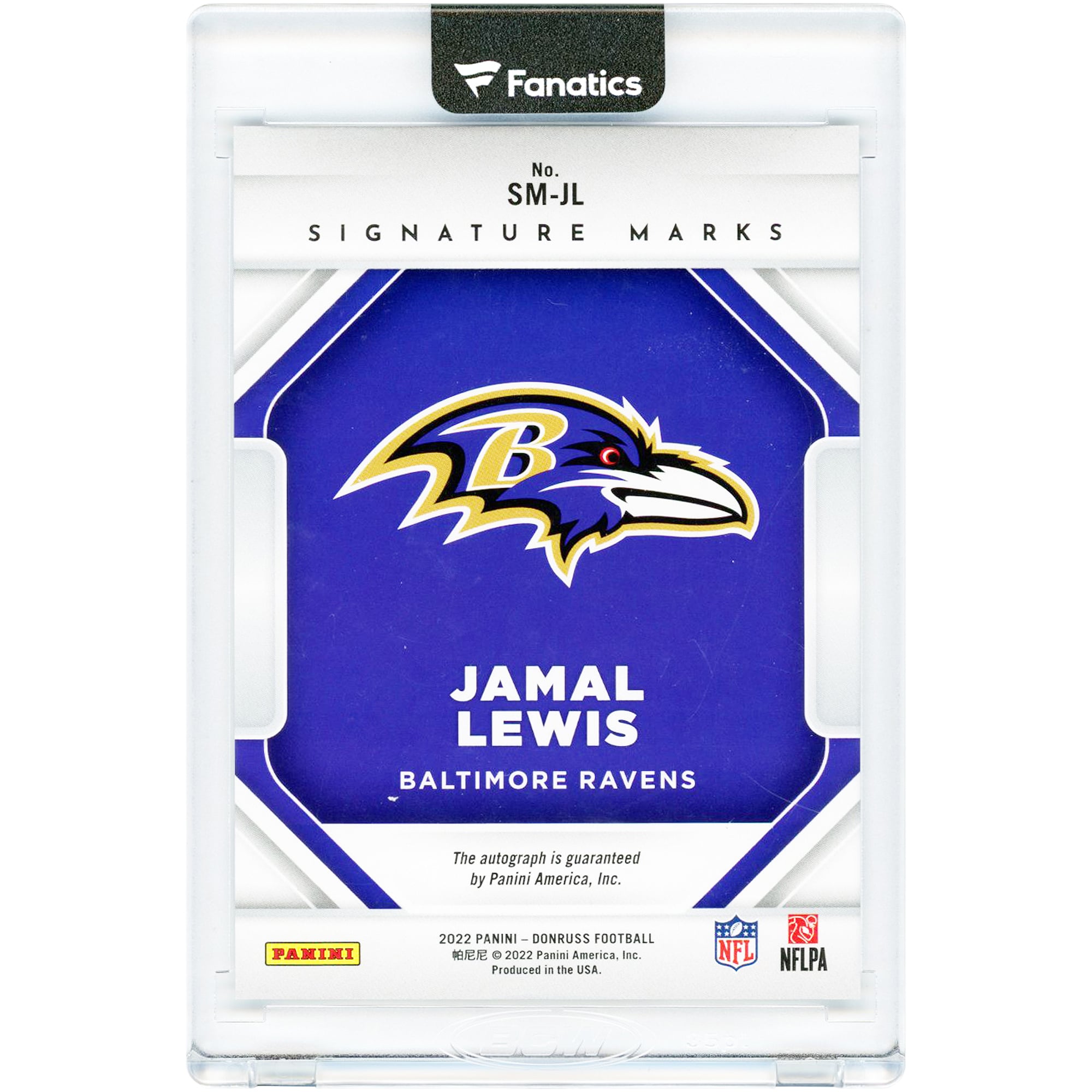 Jamal Lewis Baltimore Ravens Autographed 2022 Panini Donruss Signature Marks #SM-JL #30/50 Card