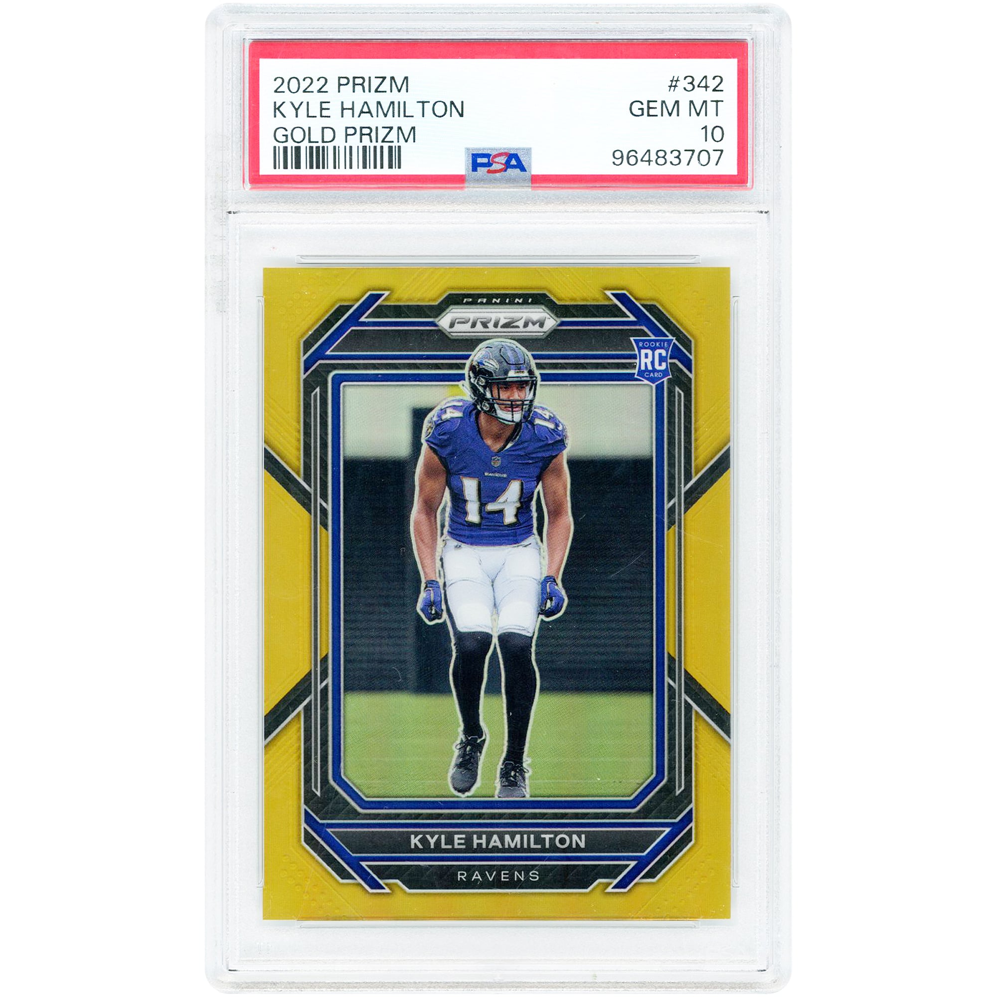 Kyle Hamilton Baltimore Ravens 2022 Panini Prizm Gold Prizm #342 #5/10 PSA Authenticated 10 Rookie Card