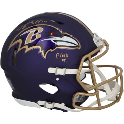 Kyle Hamilton Baltimore Ravens Autographed Fanatics Authentic Riddell 2026 Purple Alternate Speed Authentic Helmet with "Flock Up" Inscription 