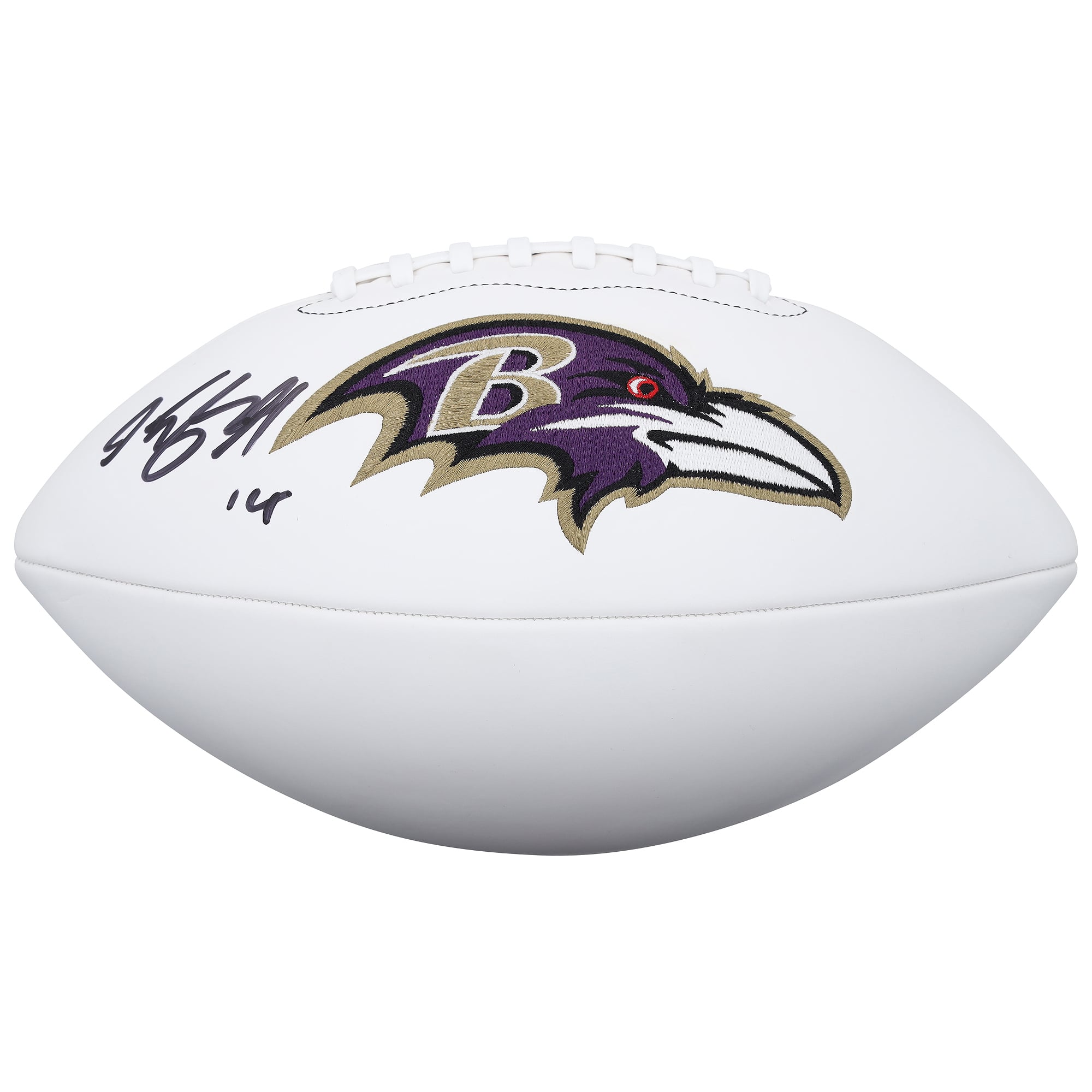 Ballon de football Wilson White Panel autographié par Kyle Hamilton (Baltimore Ravens)