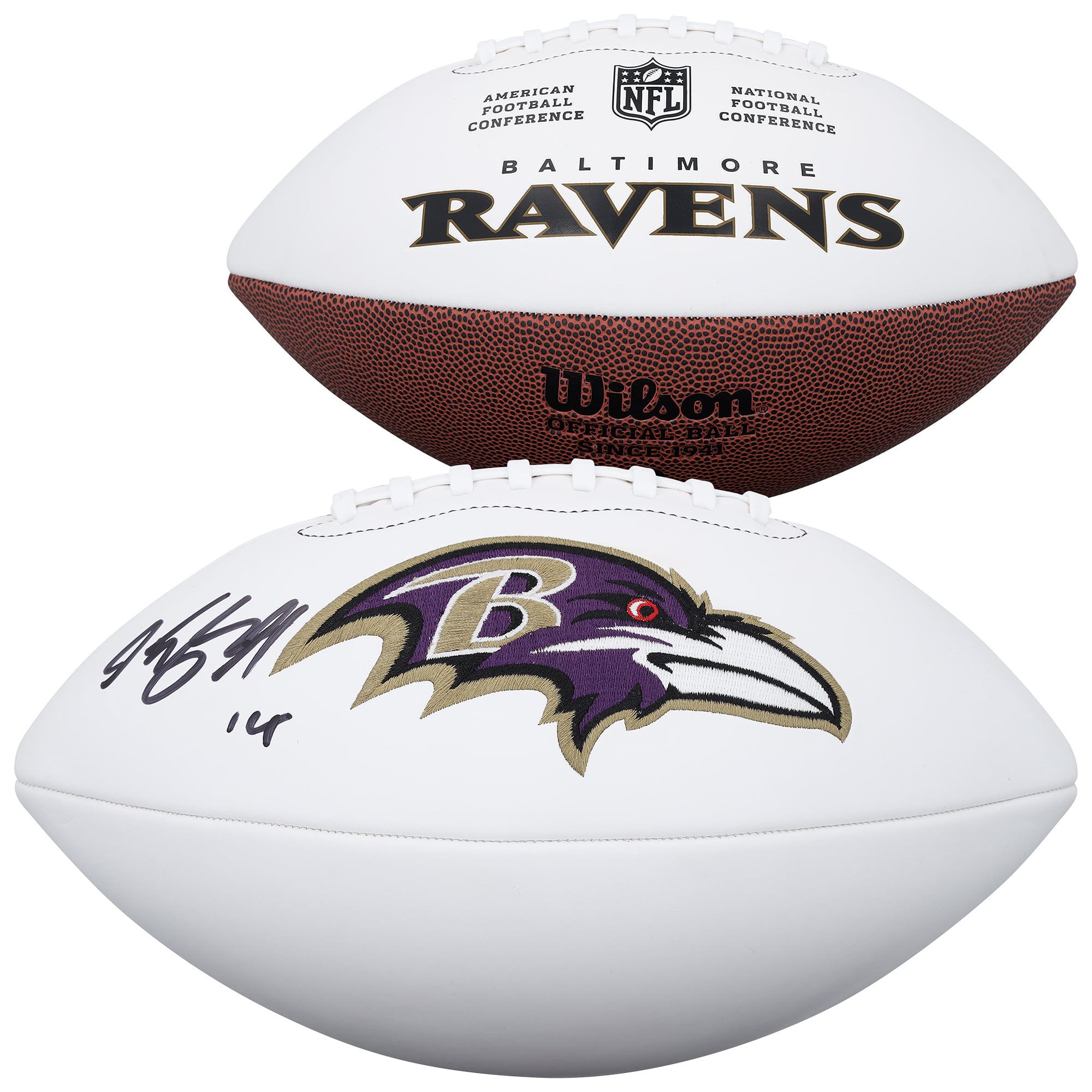 Ballon de football Wilson White Panel autographié par Kyle Hamilton (Baltimore Ravens)