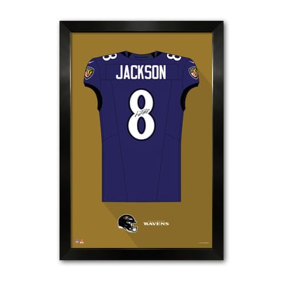 Lamar Jackson Baltimore Ravens 14" x 20" Framed Jersey Art Print