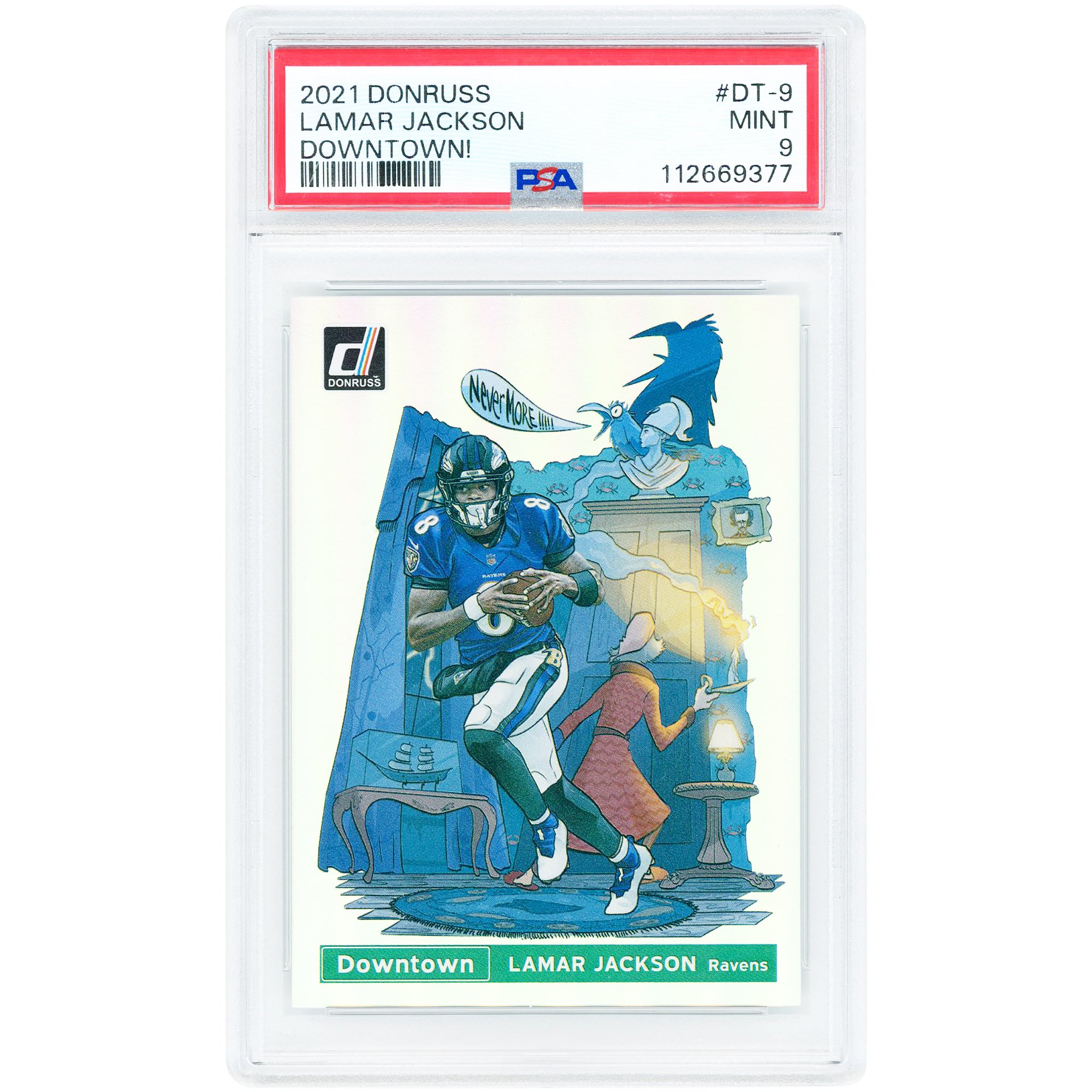 Lamar Jackson Baltimore Ravens 2021 Panini Donruss Downtown! #DT-9 PSA Authenticated 9 Card