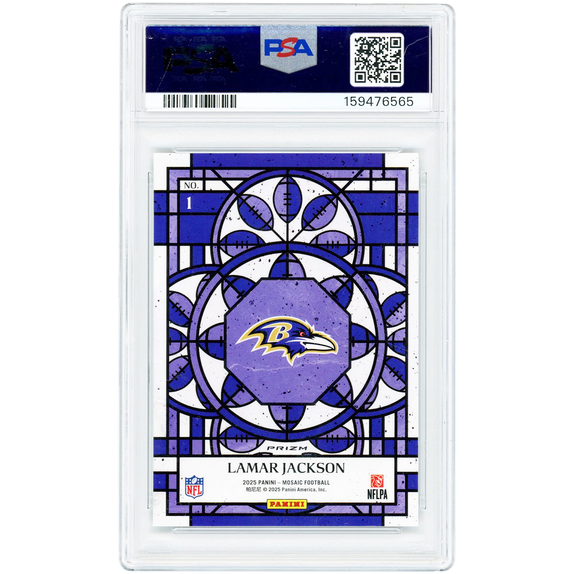 Lamar Jackson Baltimore Ravens 2025 Panini Mosaic Stained Glass Case Hit #1 PSA Authenticated 9 Card