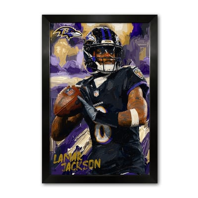 Lamar Jackson Baltimore Ravens 27" x 39" Framed Football Player Action Portrait – Artist Series Print