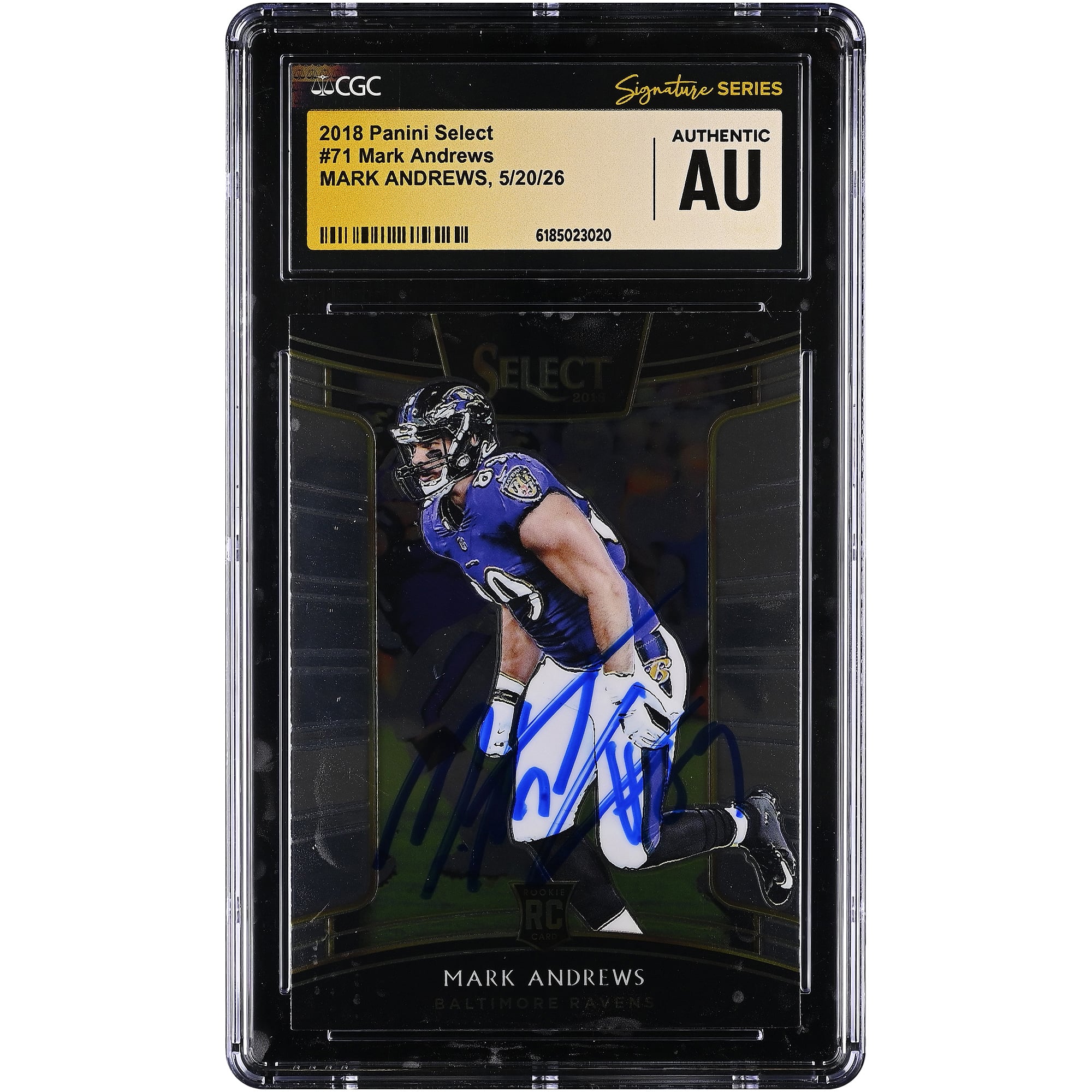 Mark Andrews Baltimore Ravens Autographed 2018 Panini Select #71 CGC Fanatics Witnessed Authenticated Rookie Card