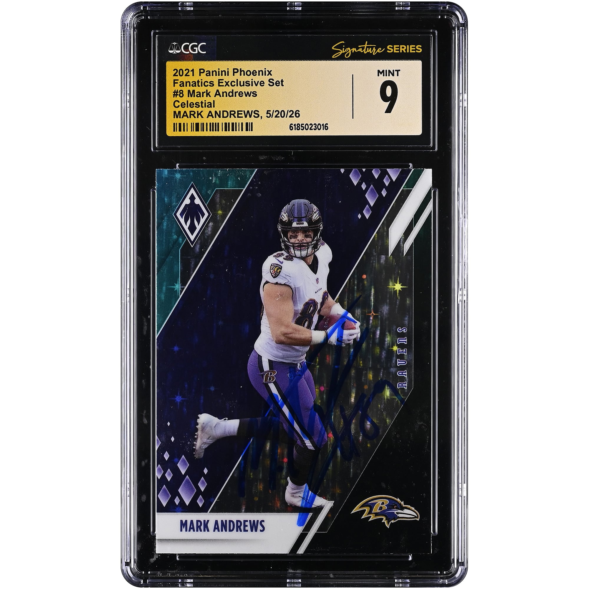 Mark Andrews Baltimore Ravens Autographed 2021 Panini Phoenix Celestial #8 CGC Fanatics Witnessed Authenticated Mint 9 Card