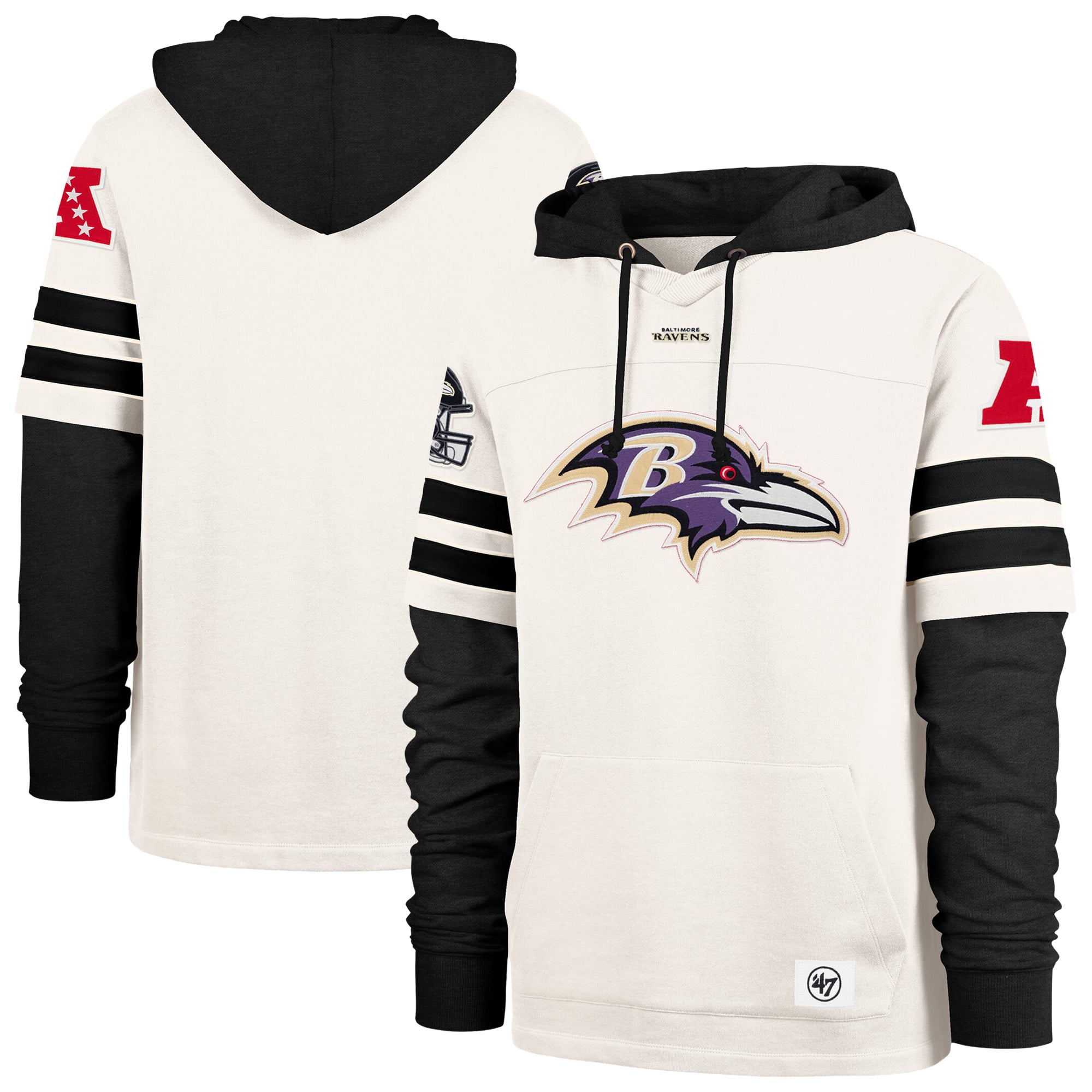 Men's '47  Cream Baltimore Ravens Split Zone Cornerback Duo Lacer Hoodie