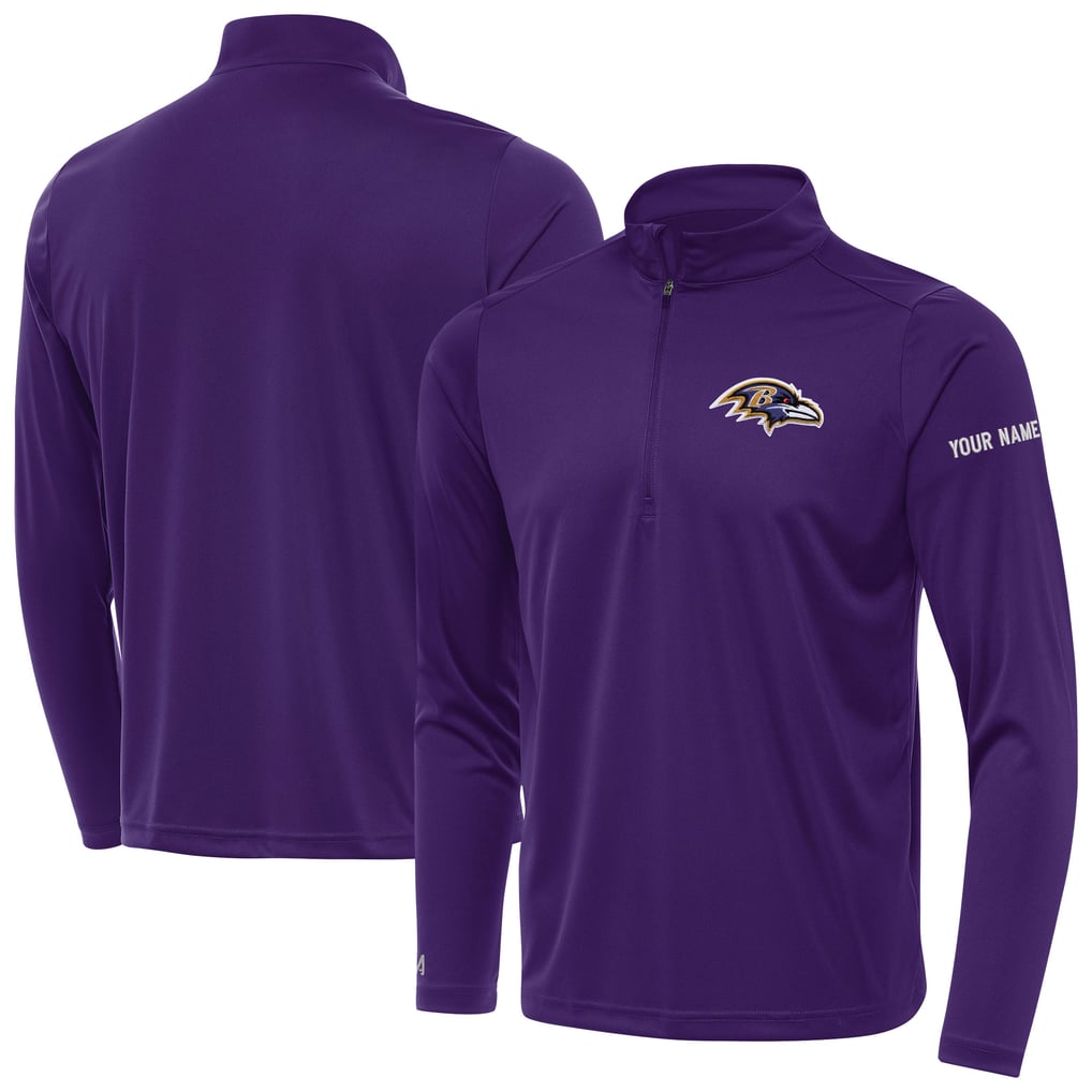 Baltimore Ravens Antigua Personalized Tribute Quarter-Zip Pullover - Purple