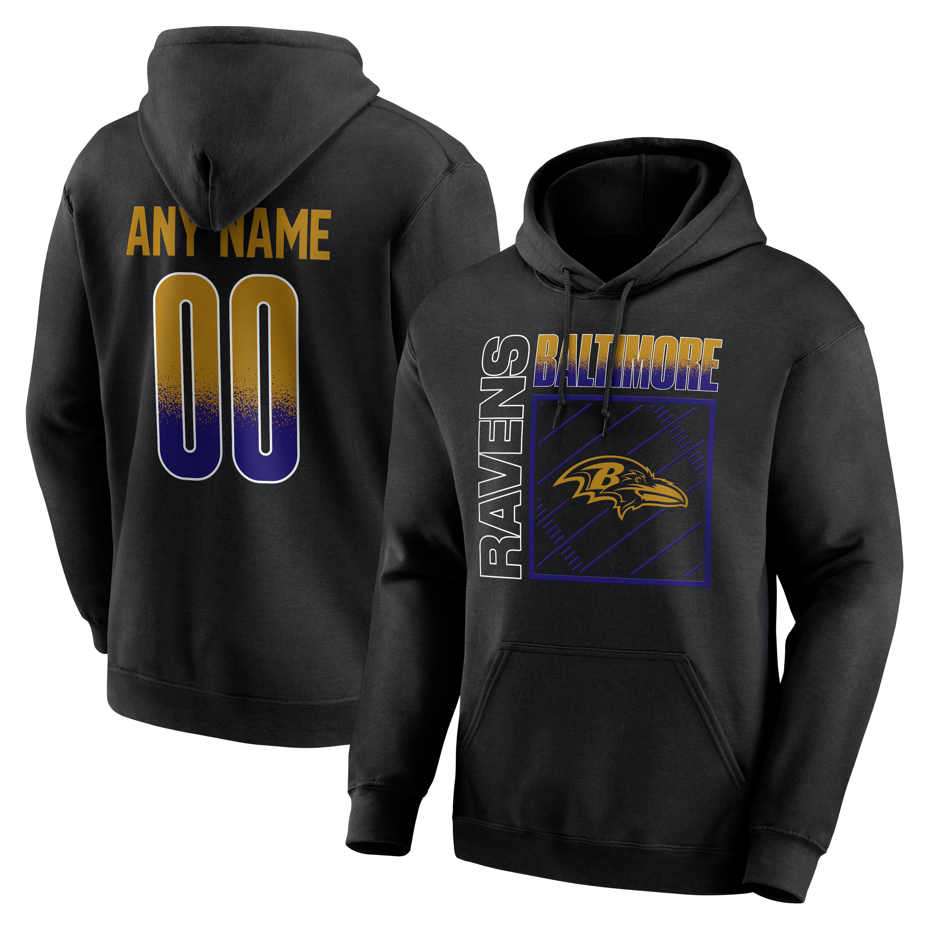 Men's Black Baltimore Ravens Home Field Pop Personalized Name & Number Hoodie