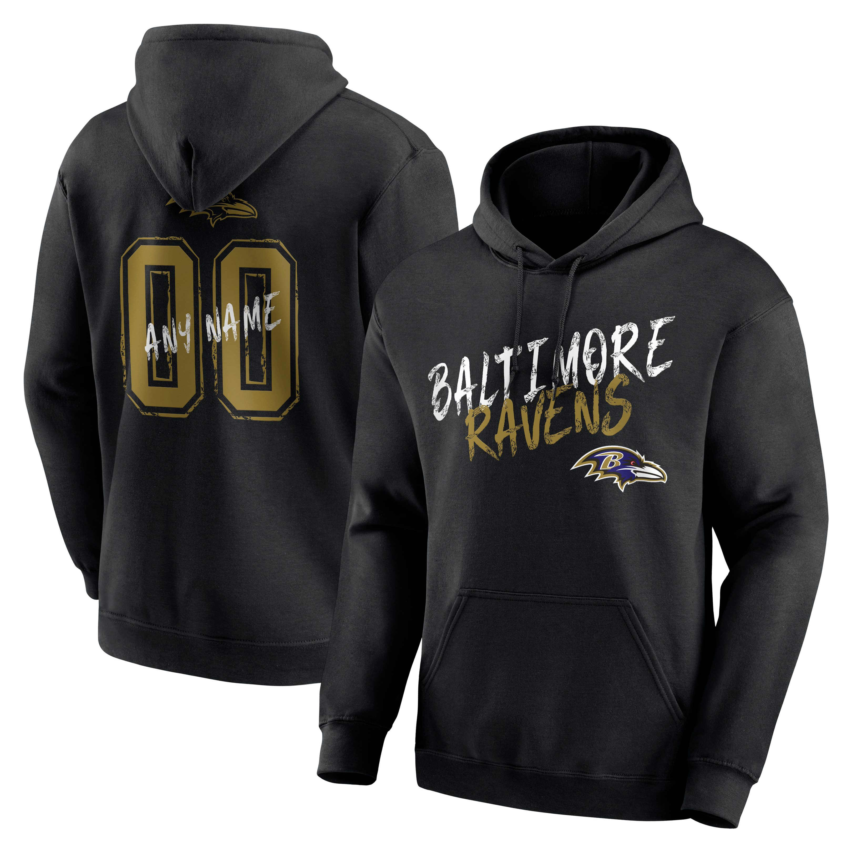 Men's Black Baltimore Ravens Hustle Personalized Name & Number Hoodie