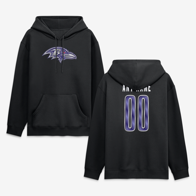 Baltimore Ravens  Metallic Mascot Personalized Name & Number Hoodie - Black