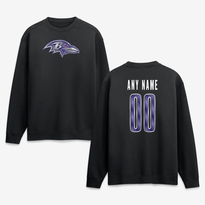 Baltimore Ravens  Metallic Mascot Personalized Name & Number Sweatshirt - Black