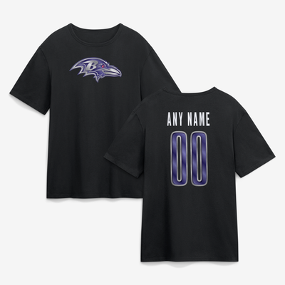 Baltimore Ravens  Metallic Mascot Personalized Name & Number T-Shirt - Black