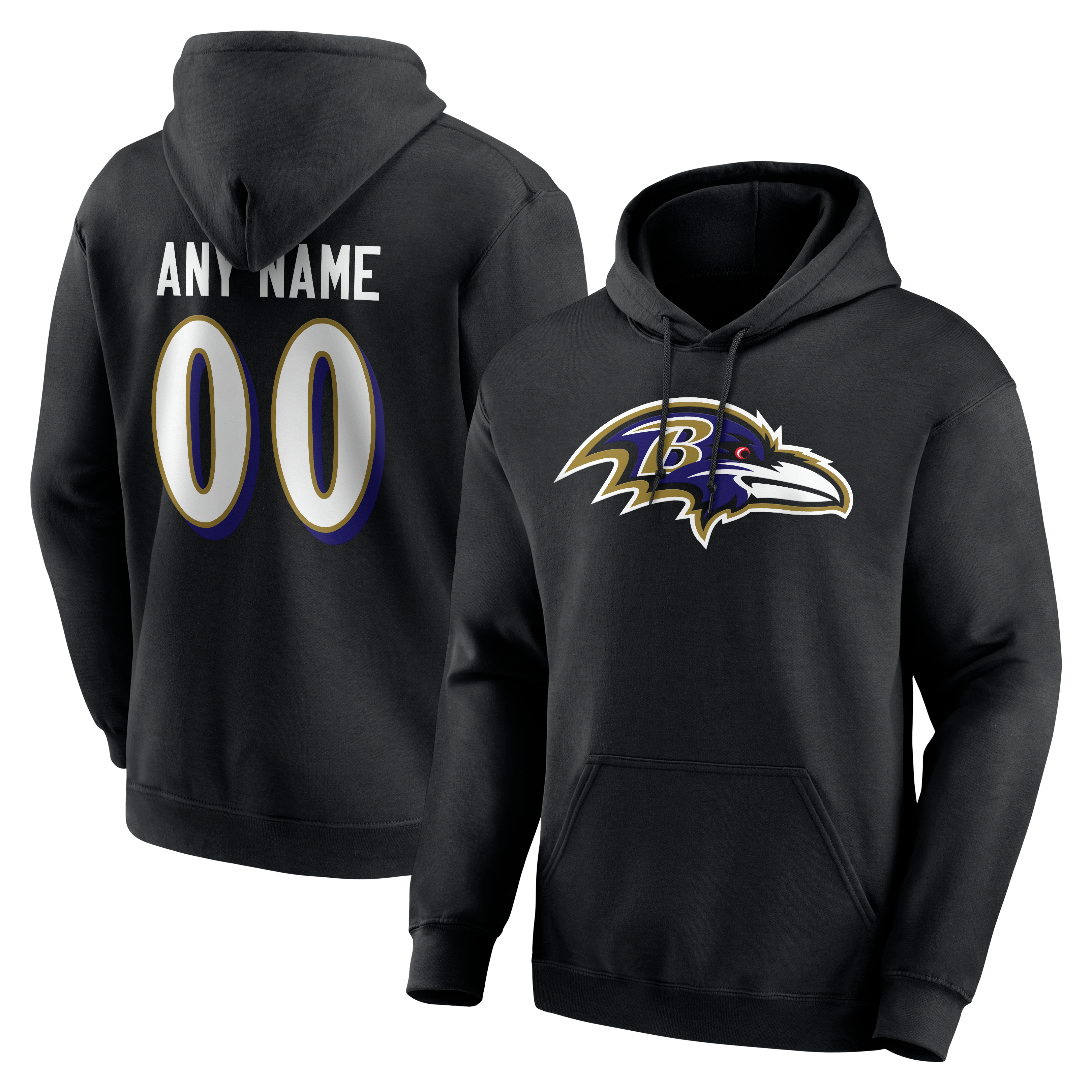 Men's Black Baltimore Ravens Team Authentic Personalized Name & Number Hoodie