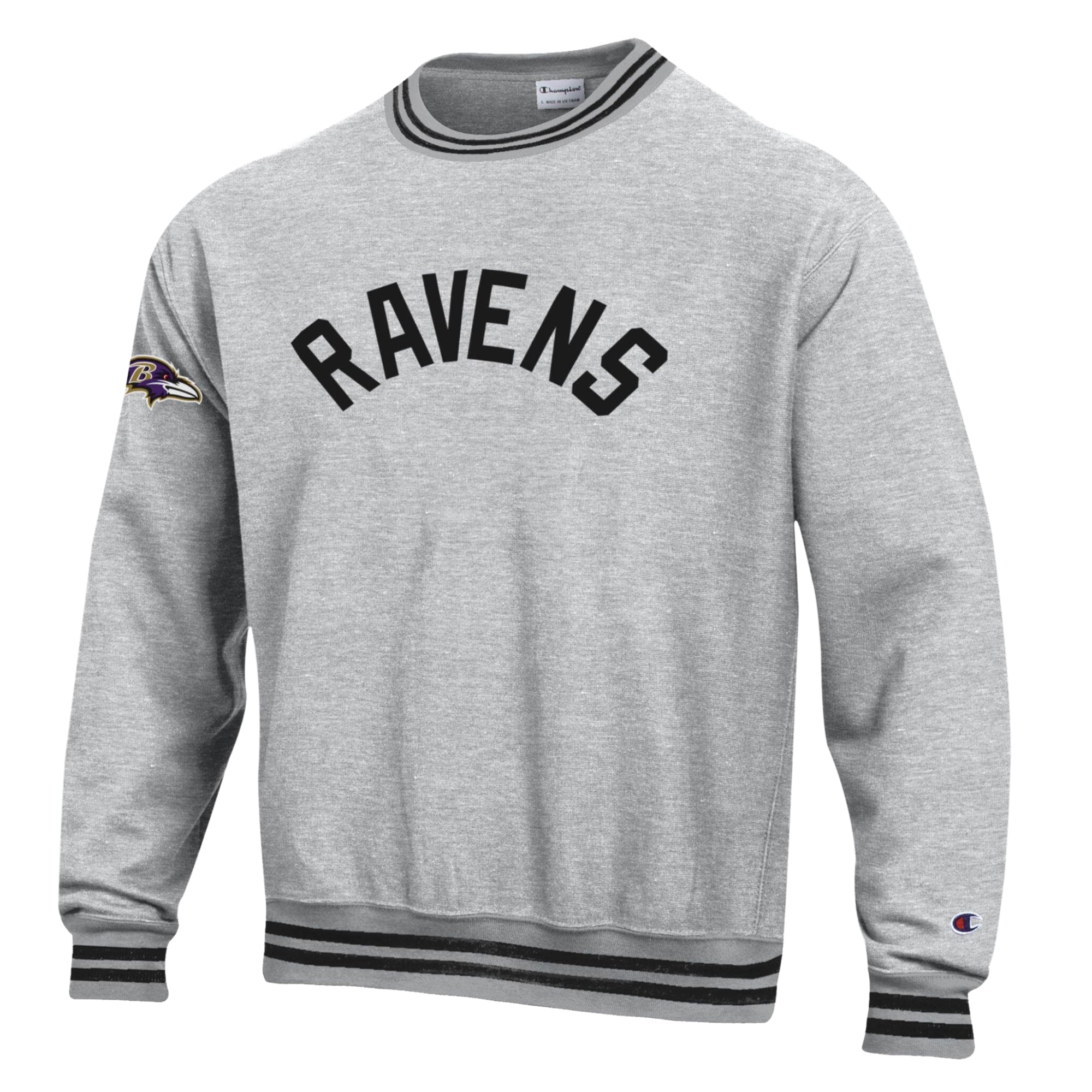Men's Champion Heather Gray/Black Baltimore Ravens Reverse Weave Yarn Dye Sweatshirt