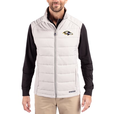 Baltimore Ravens Cutter & Buck Primary Mark Evoke PrimaLoft Hybrid Eco Softshell Recycled Full-Zip Vest - Gray