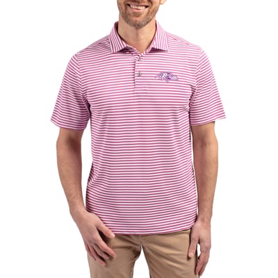 Baltimore Ravens Cutter & Buck Virtue Eco Pique Stripe Recycled Polo - Pink