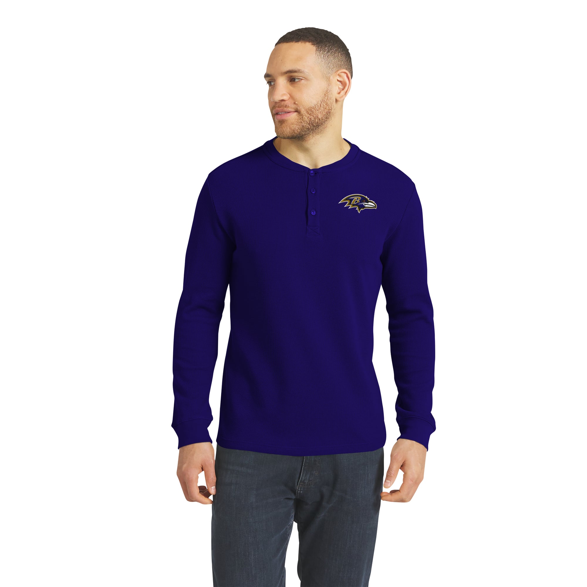 Collection Darius Rucker pour homme par Fanatics - T-shirt Henley à manches longues en maille gaufrée violette des Ravens de Baltimore
