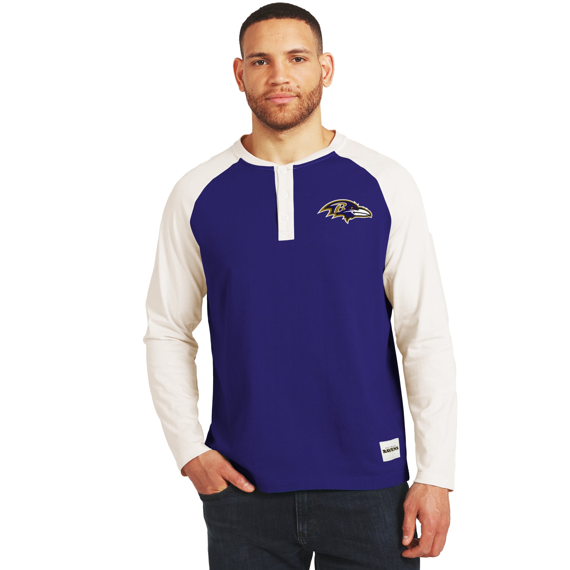 Men's Darius Rucker Collection by Fanatics Purple/White Baltimore Ravens Henley Long Sleeve T-Shirt