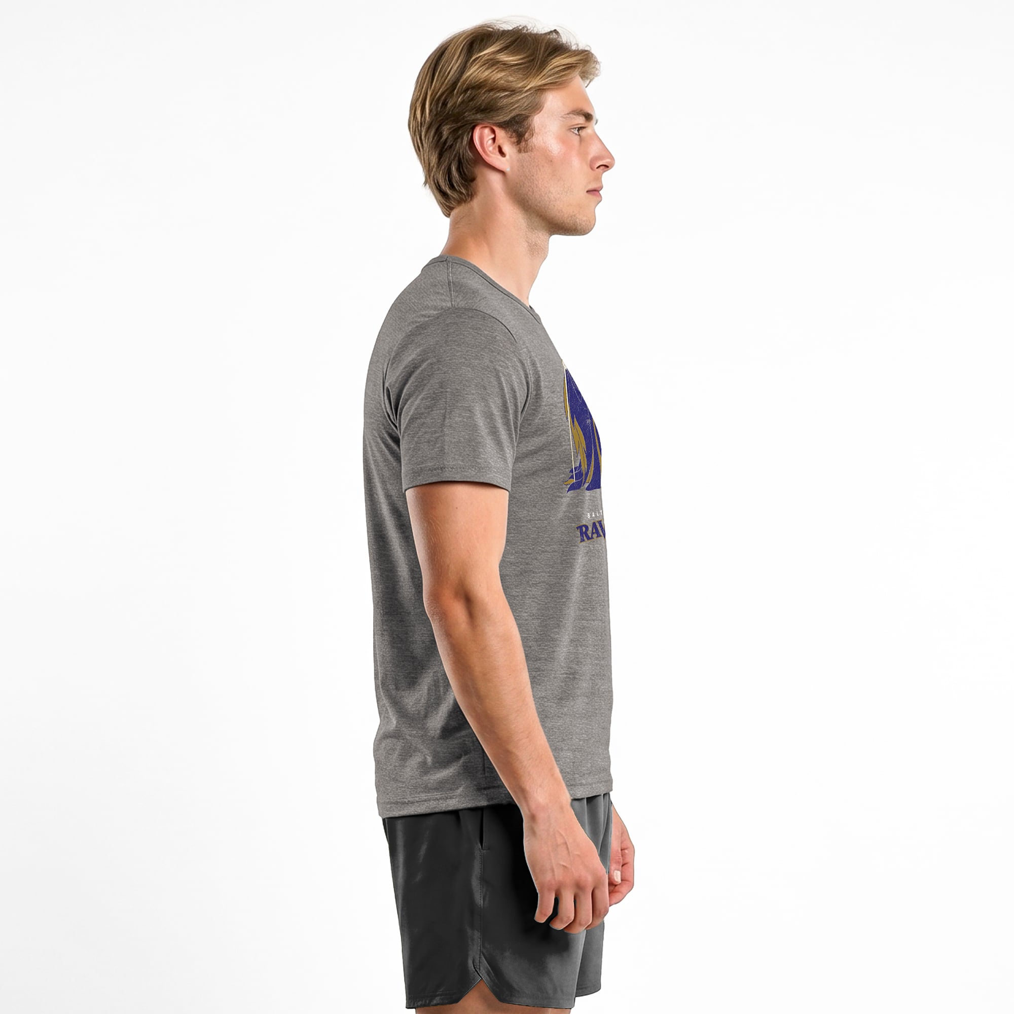 T-shirt homme Disney x Champion gris Baltimore Ravens Maléfique et Diablo en mélange de trois matières
