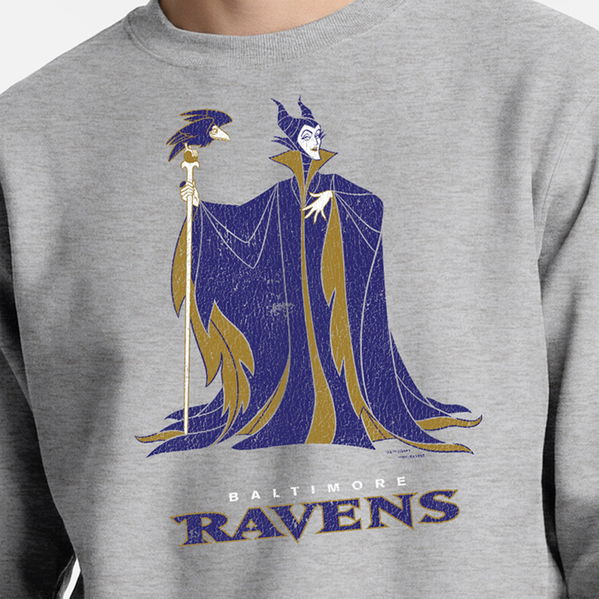 Sweat-shirt homme Disney x Champion gris chiné Baltimore Ravens Maléfique et Diablo Powerblend